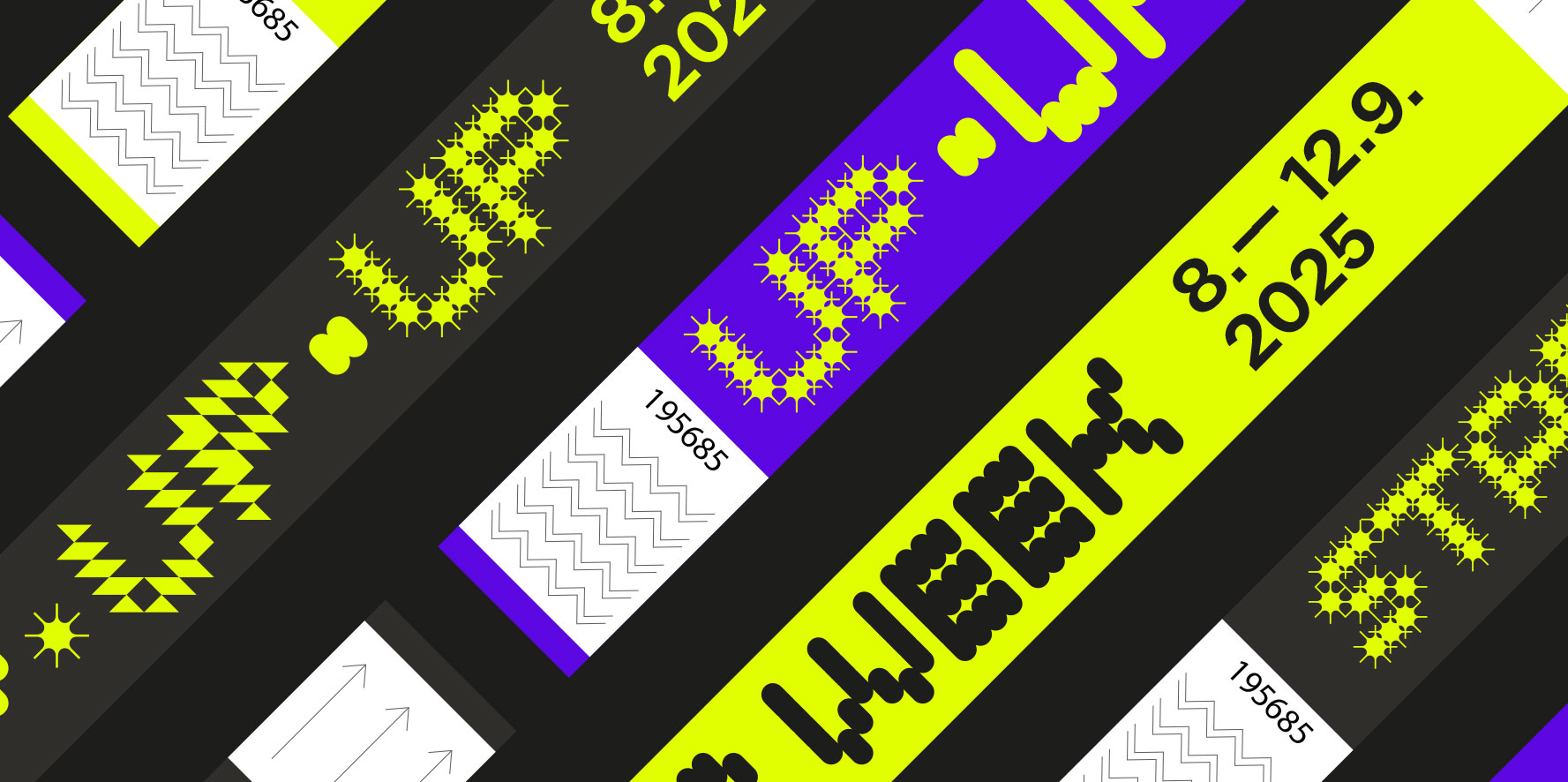 Festival-Eintrittsbändchen der Startup Week Düsseldorf 2025 in Schwarz, Lila und Gelb mit „Startup Week“-Schriftzug und Event-Datum 8.-12.9.2025.